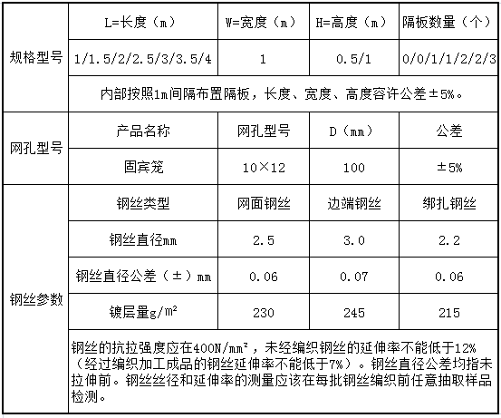 固滨笼技术参数 固滨笼技术参数